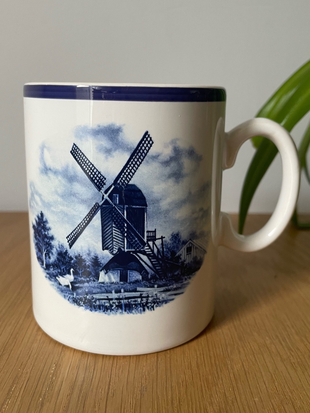 Vintage Ter Steege BV Delft Blue Coffee Mug Windmill Scene Holland 1980s